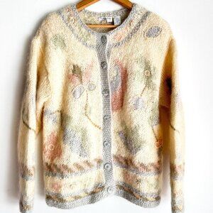 Liz Claiborne Wool Mohair Blend Pastel Floral Cardigan S